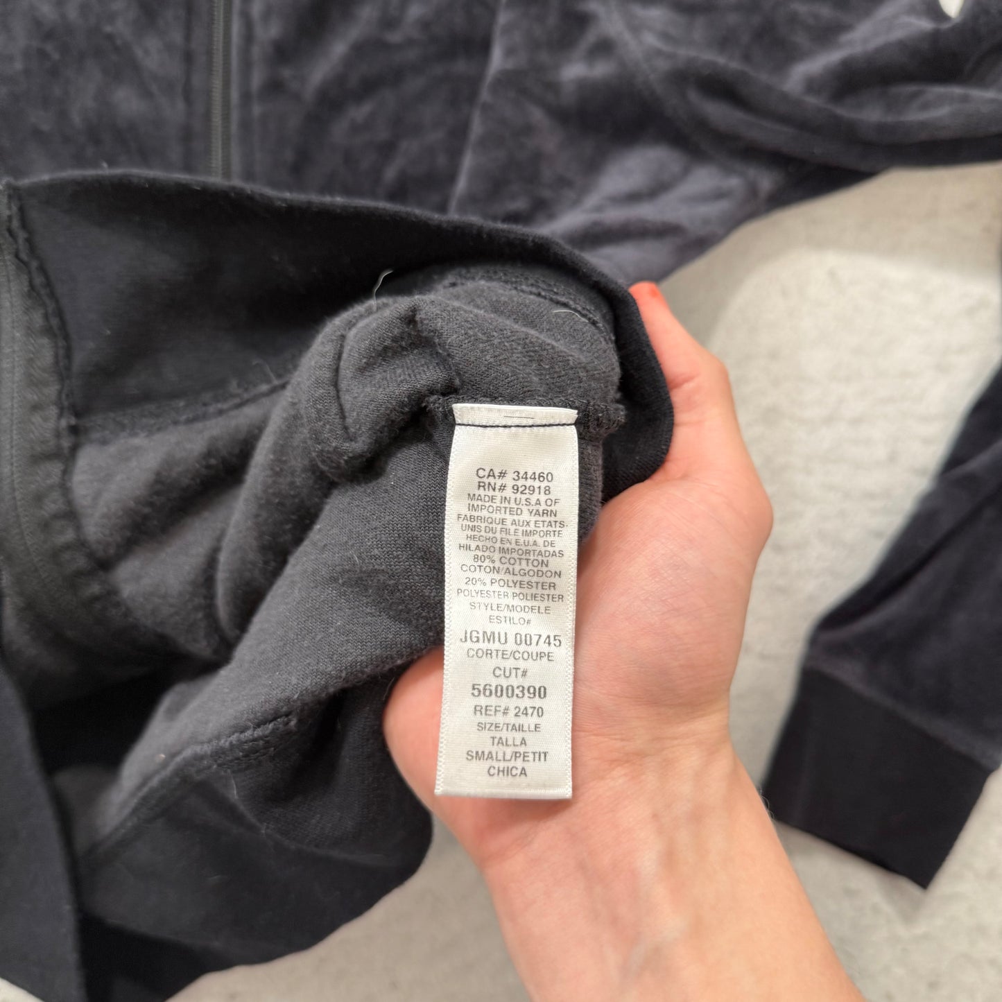 Vintage Juicy Couture Scottie Dogs Women's Charcoal Velour Zip-Up Hoodie Size S