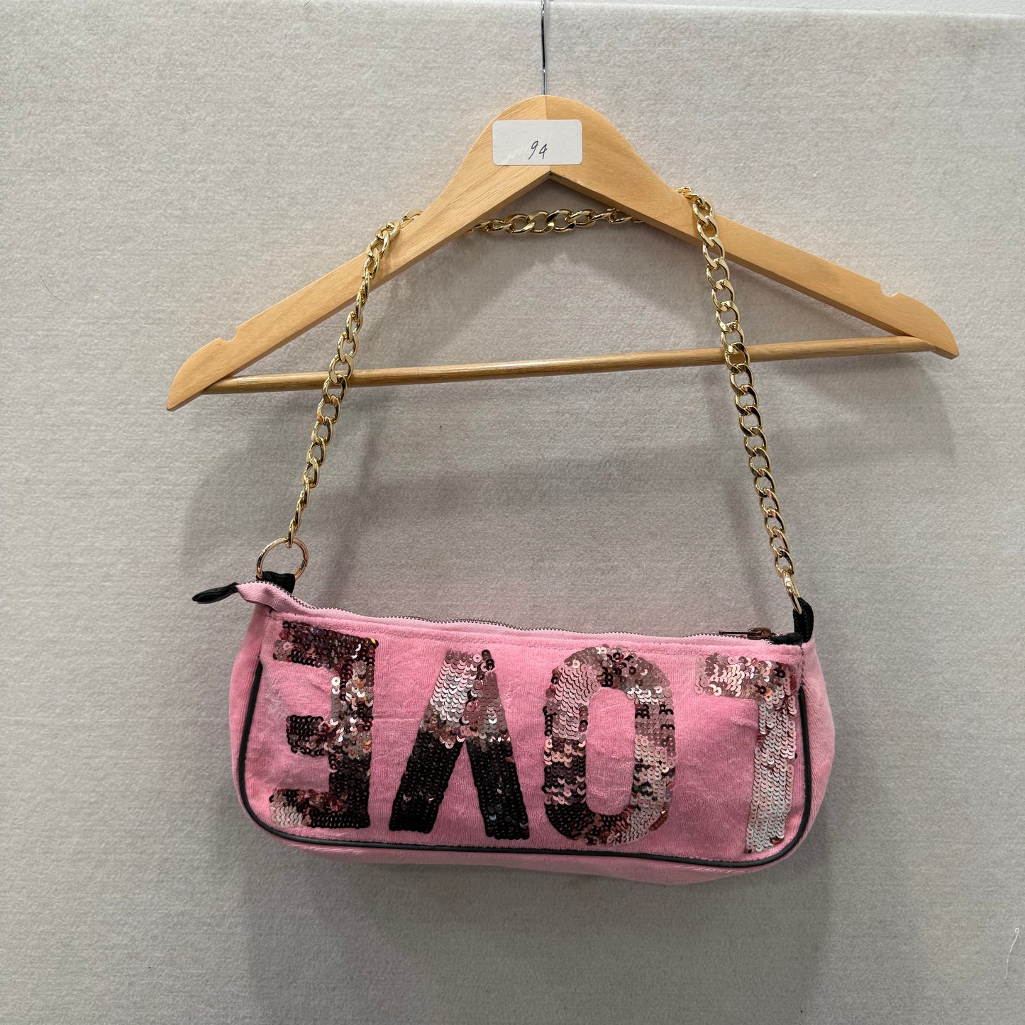 PINK Victoria's Secret Pink Velour Casual Wear Sequin Logo Shoulder Baguette Bag