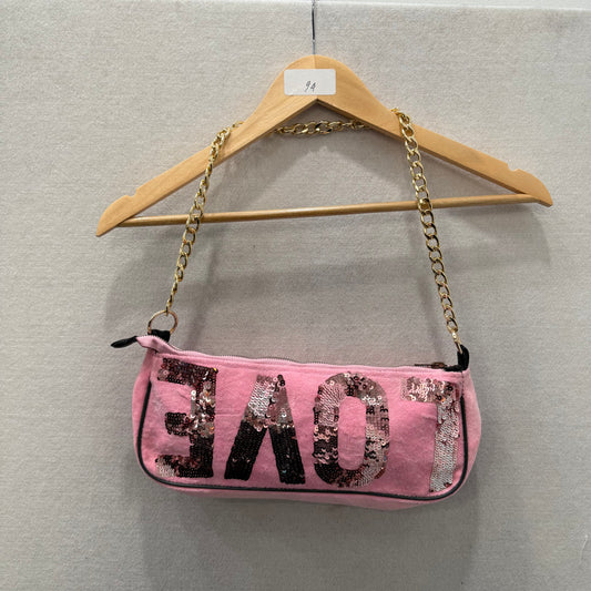 PINK Victoria's Secret Pink Velour Casual Wear Sequin Logo Shoulder Baguette Bag