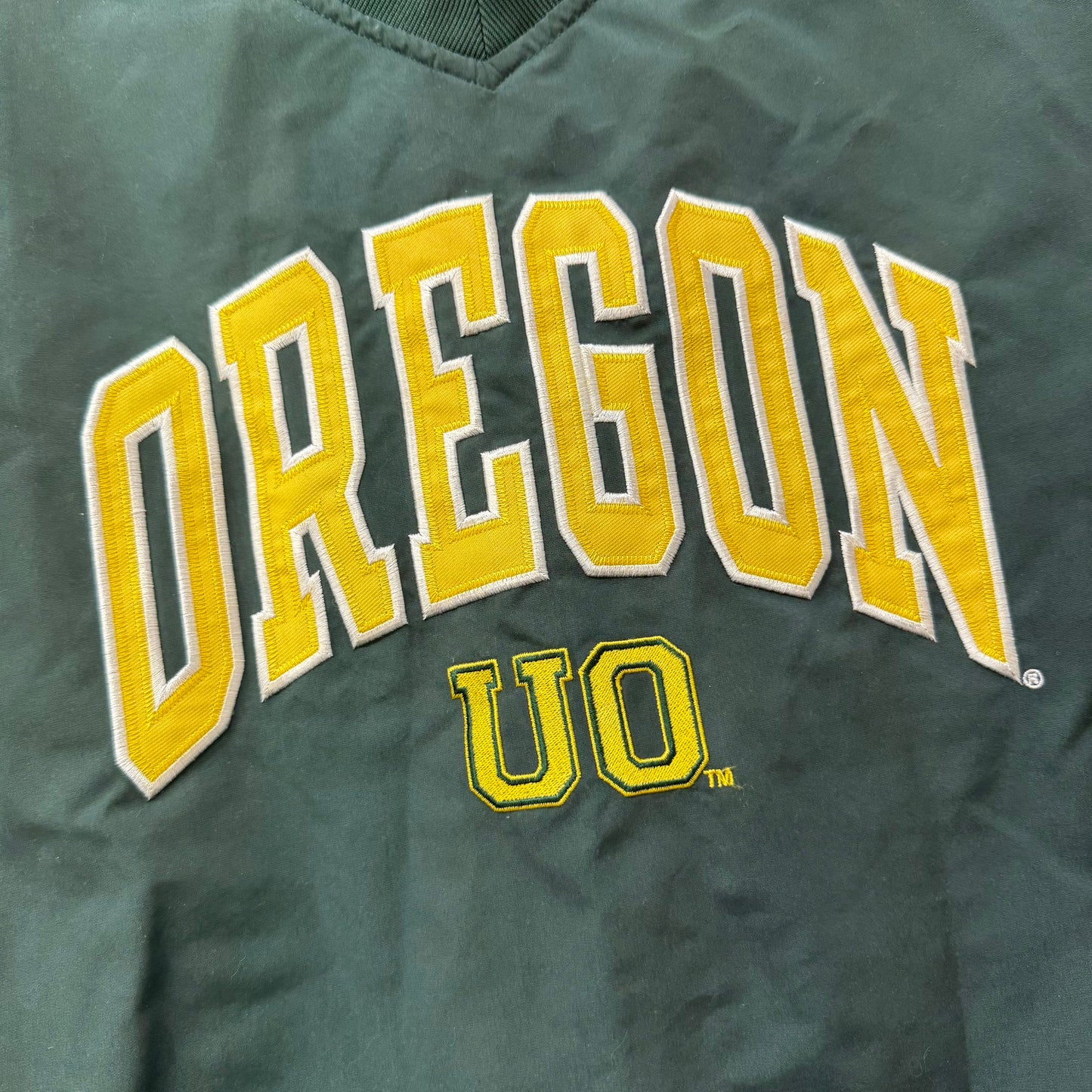 University of Oregon UO Men's Green V-Neck Windbreaker Pullover Pockets Size 2XL