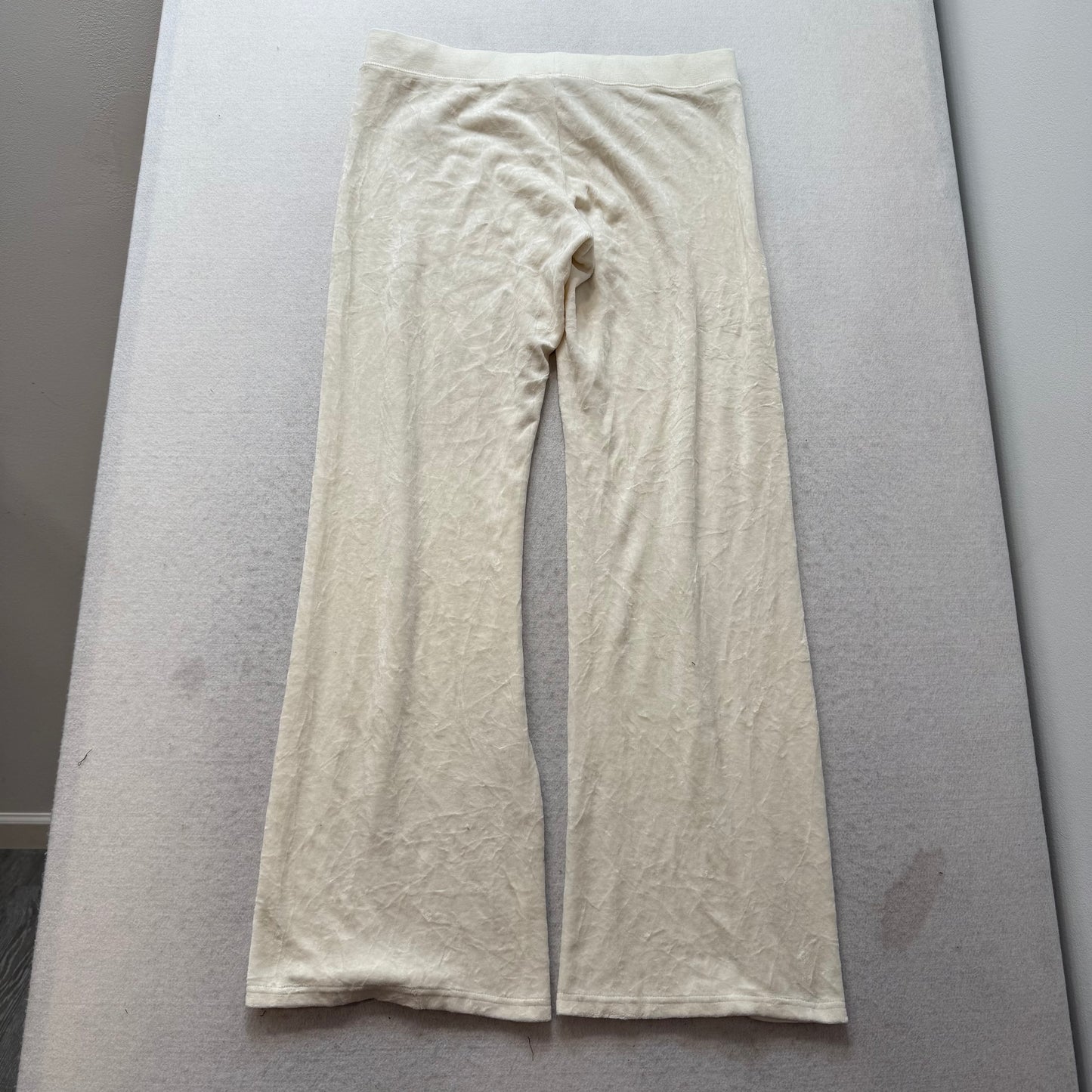 Juicy Couture Women's Cream Velour Flared Track Pant Rhinestones Logo Y2K Size L