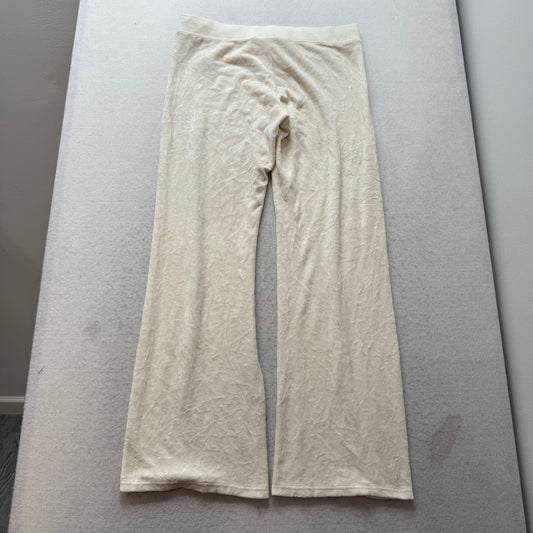 Juicy Couture Women's Cream Velour Flared Track Pant Rhinestones Logo Y2K Size L