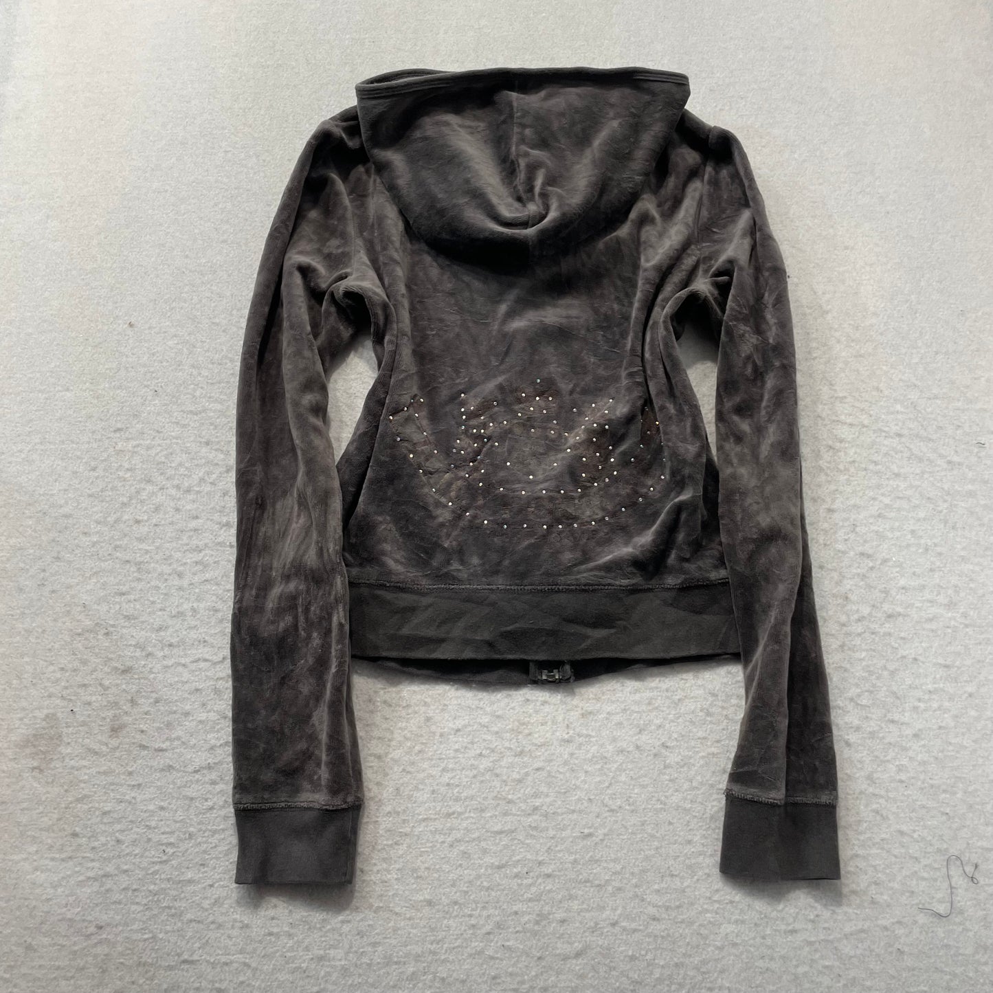 Vtg Juicy Couture Women's Deep Charcoal Velour Tracksuit Set Snap Pockets Size S