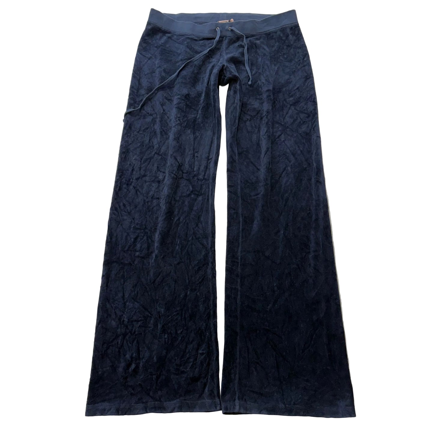 Vintage Juicy Couture Women's Navy Velour Flare Track Pant Loungewear Y2K Size L