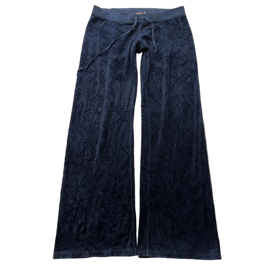 Vintage Juicy Couture Women's Navy Velour Flare Track Pant Loungewear Y2K Size L