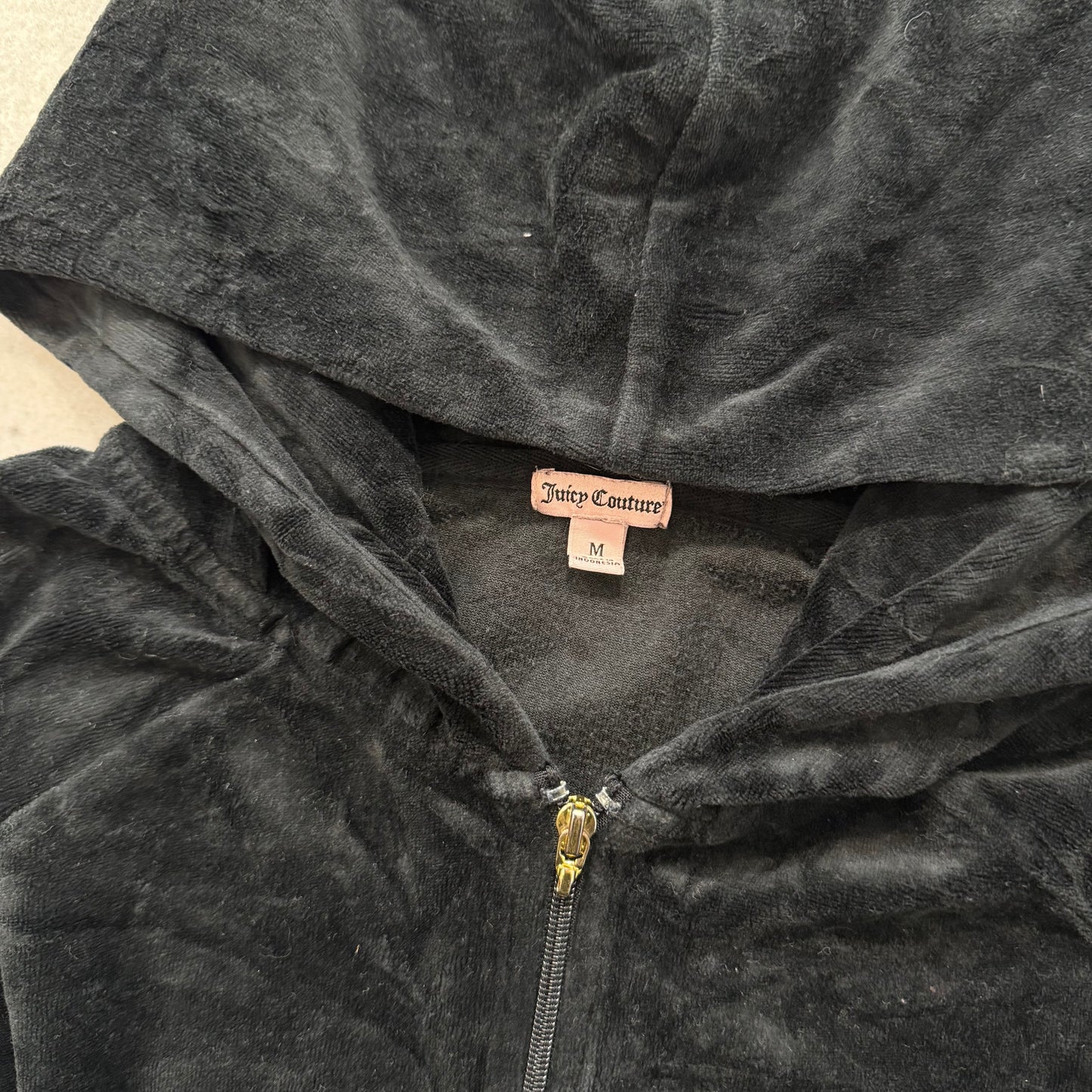Juicy Couture Women's Black Velour Full Zip Hoodie Rhinestone Back Design Size M