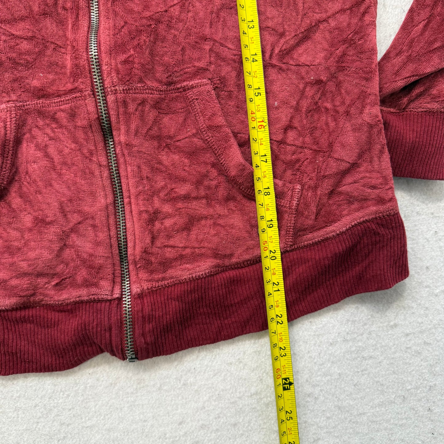 Hollister Women's Burgundy Velour Zip Up Slim Fit Hoodie Loungewear Logo Size M
