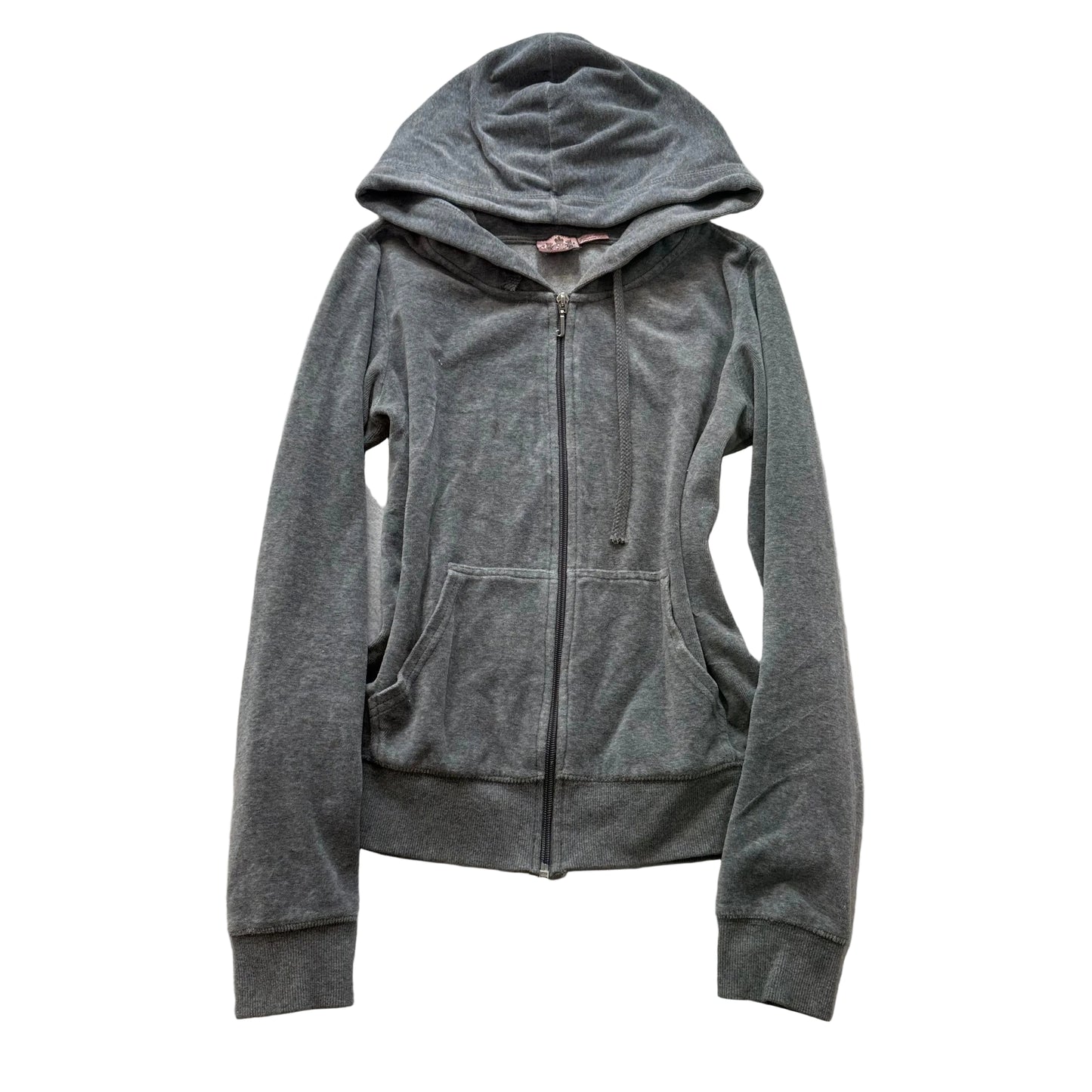 Juicy Couture Women's Grey Velour Zip-Up Hoodie Drawstring Pockets Y2K Size M