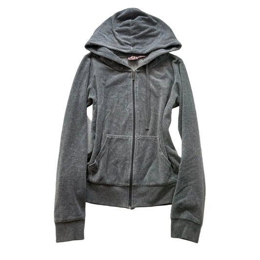 Juicy Couture Women's Grey Velour Zip-Up Hoodie Drawstring Pockets Y2K Size M
