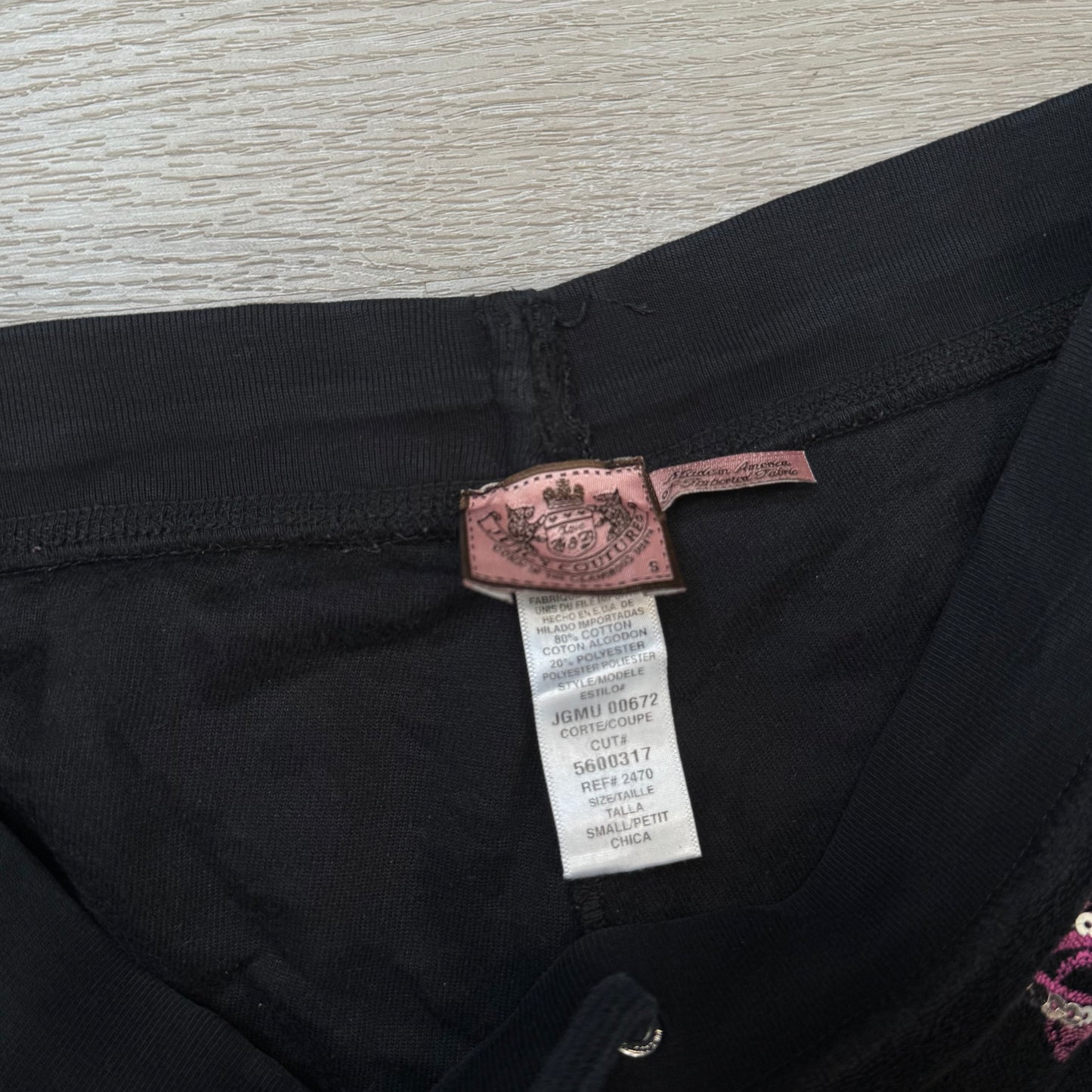 Vintage Juicy Couture Women's Black Terry Cloth Flared Track Pants Sequin Size S