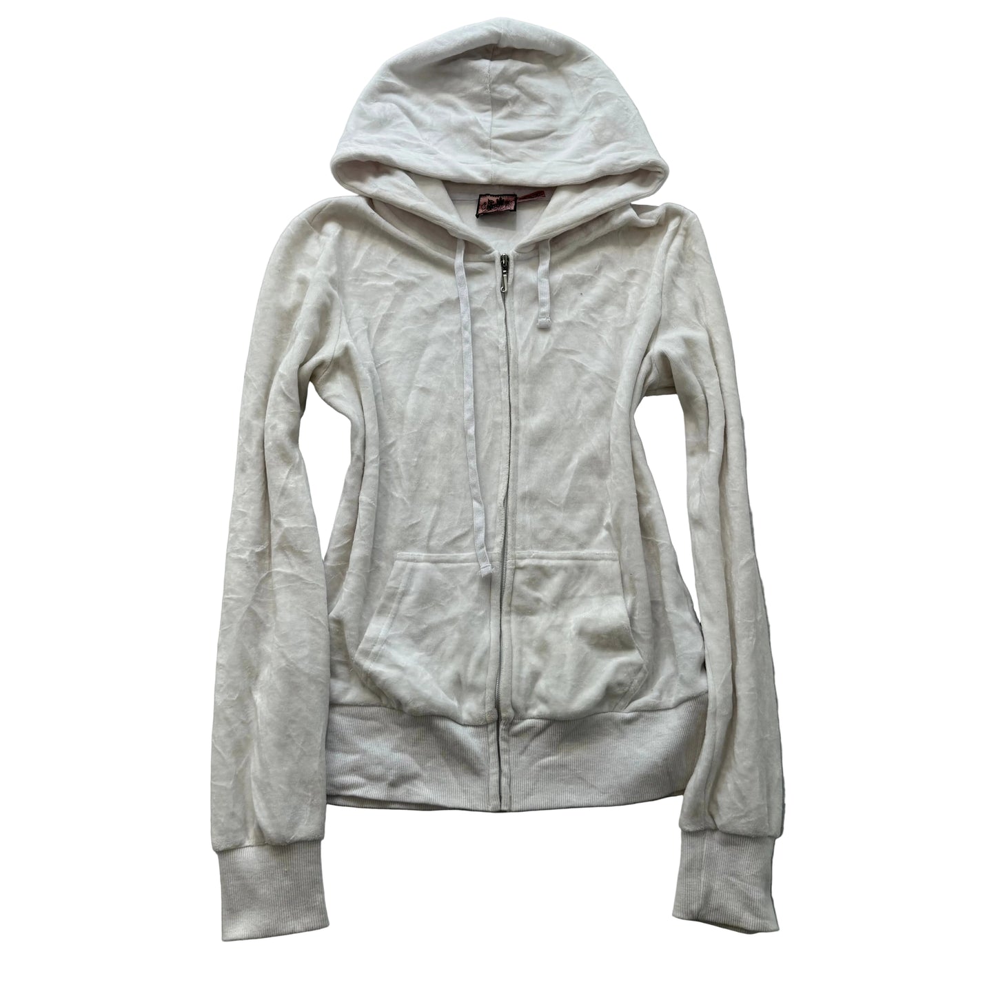 Vintage Juicy Couture Women's White Velour Full Zip Hoodie Loungewear Y2K Size S