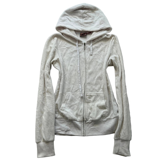 Vintage Juicy Couture Women's White Velour Full Zip Hoodie Loungewear Y2K Size S