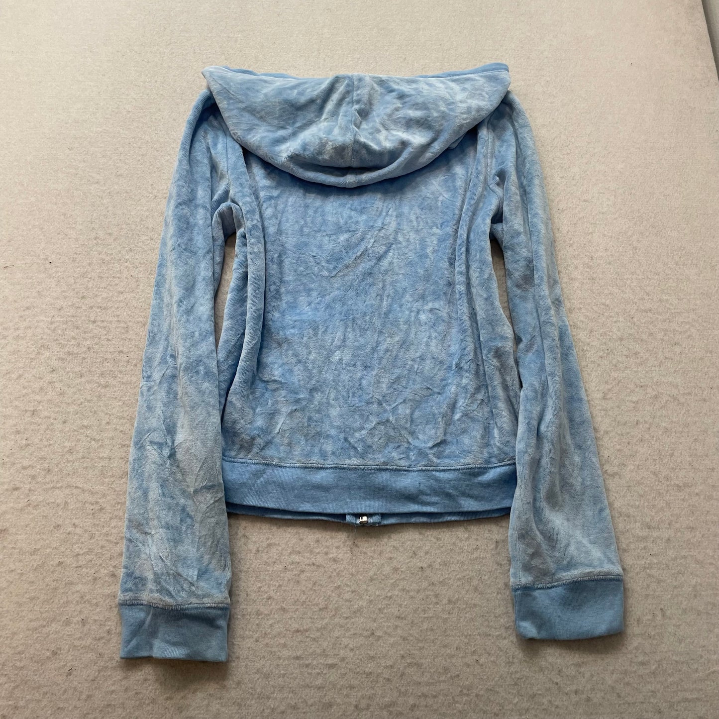 Vintage Juicy Couture Women's Pastel Blue Velour Zip-Up Hoodie Drawstring Size L