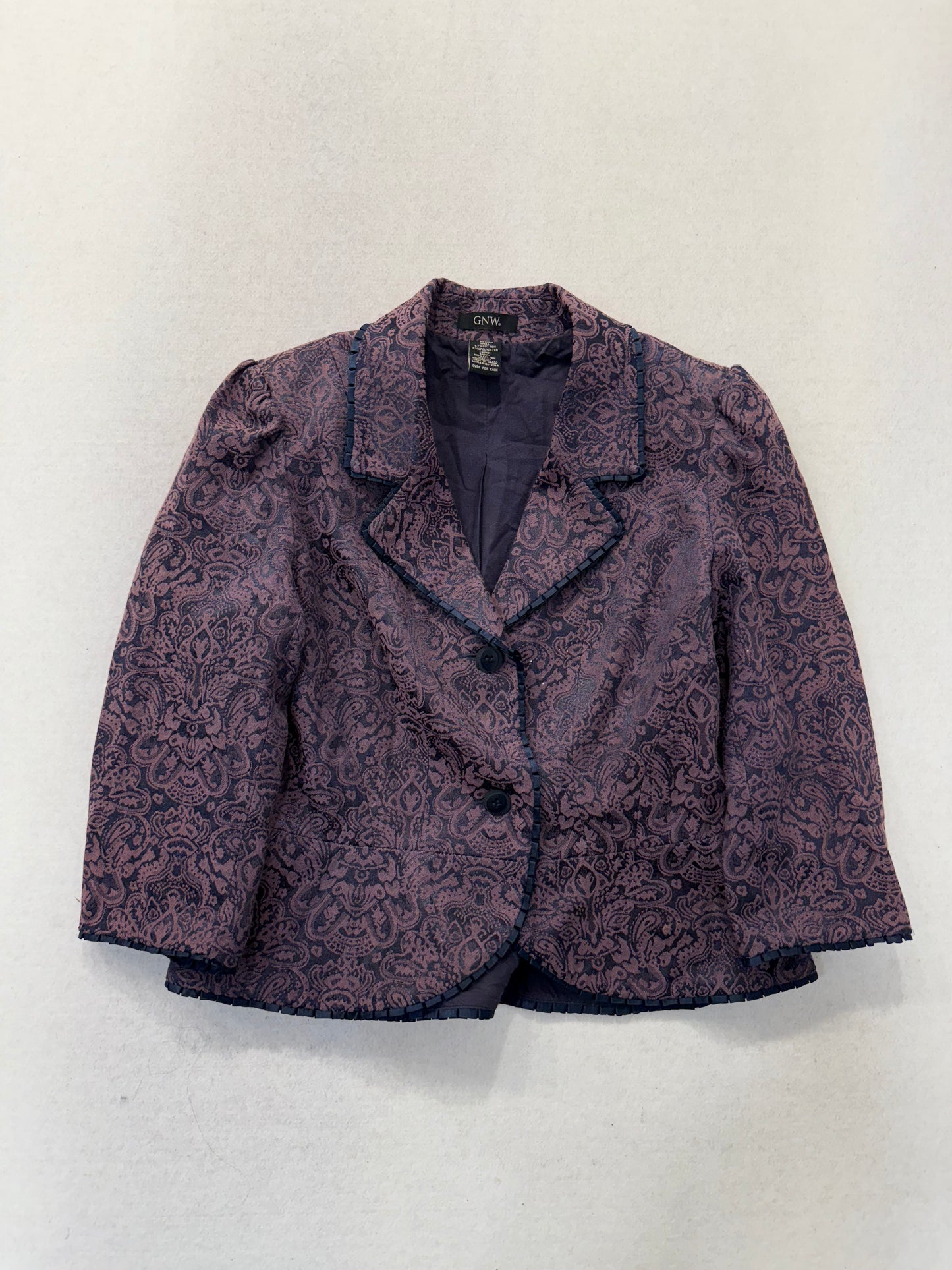 GNW Purple & Black Paisley Brocade Button-Front Blazer Jacket Size M