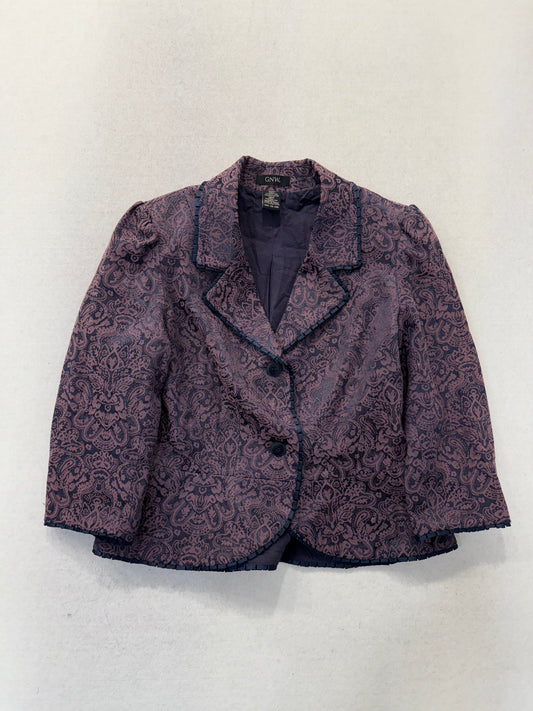 GNW Purple & Black Paisley Brocade Button-Front Blazer Jacket Size M