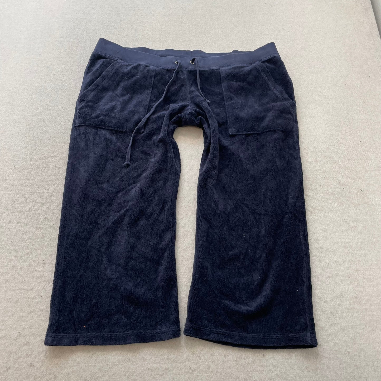 Juicy Couture Women's Navy Blue Terry Cloth Wide Leg Capri Pant Maternity Size S