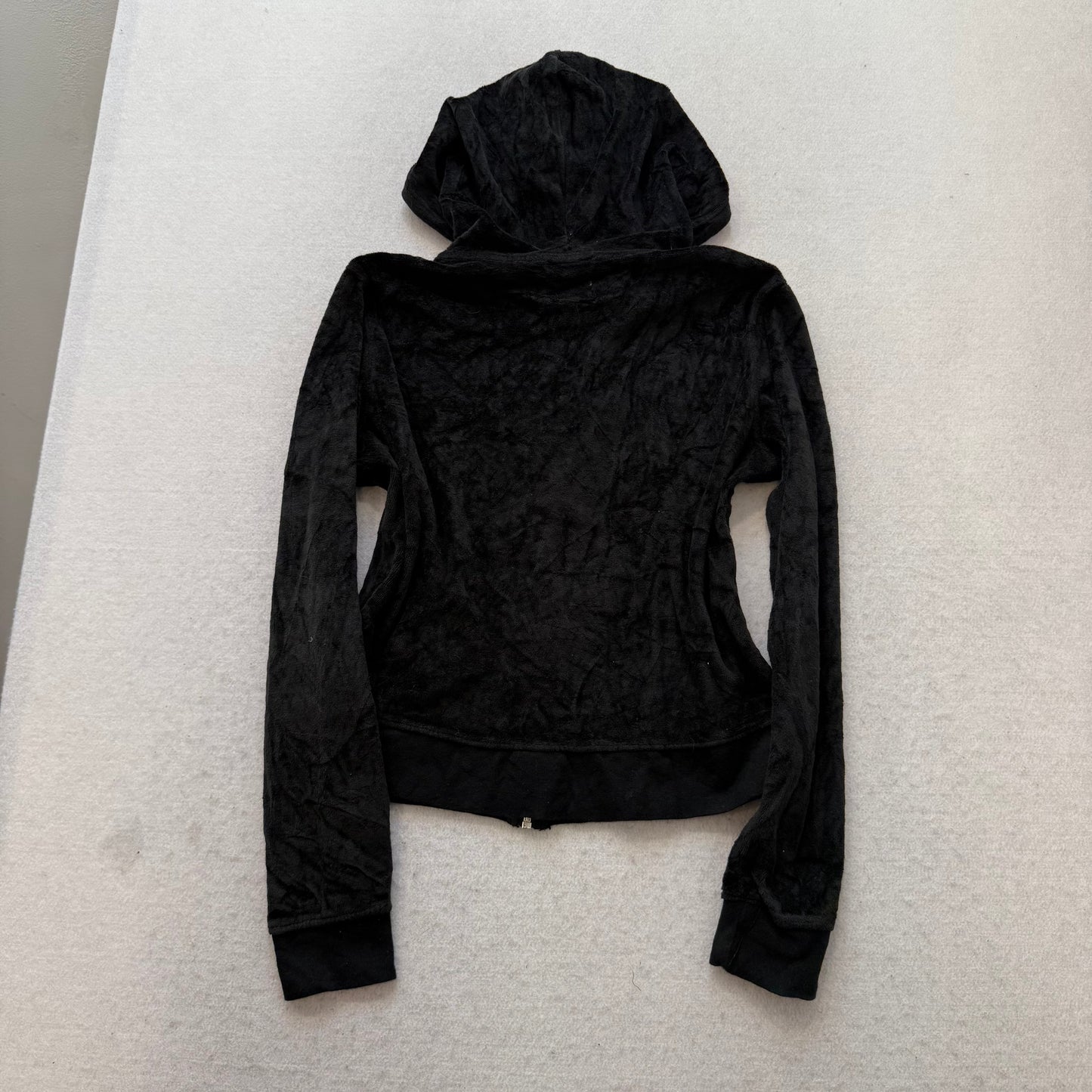 Vintage Juicy Couture Women's Black Velour Full Zip Hoodie Loungewear Y2K Size S