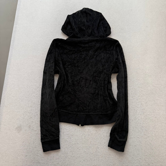 Vintage Juicy Couture Women's Black Velour Full Zip Hoodie Loungewear Y2K Size S