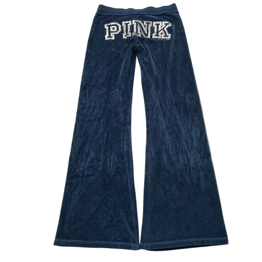 PINK Victoria's Secret Women's Navy Velour Flare Track Pant Graphic Logo Size XS