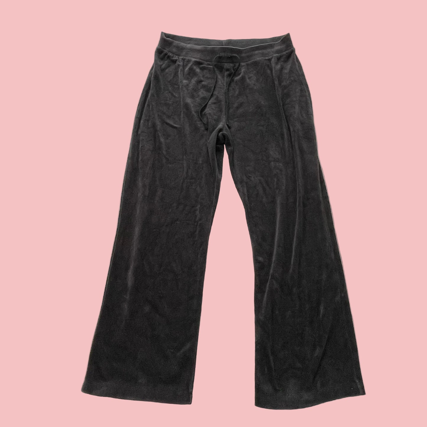 Vintage Juicy Couture Women's Deep Charcoal Velour Wide Leg Track Pant Size L