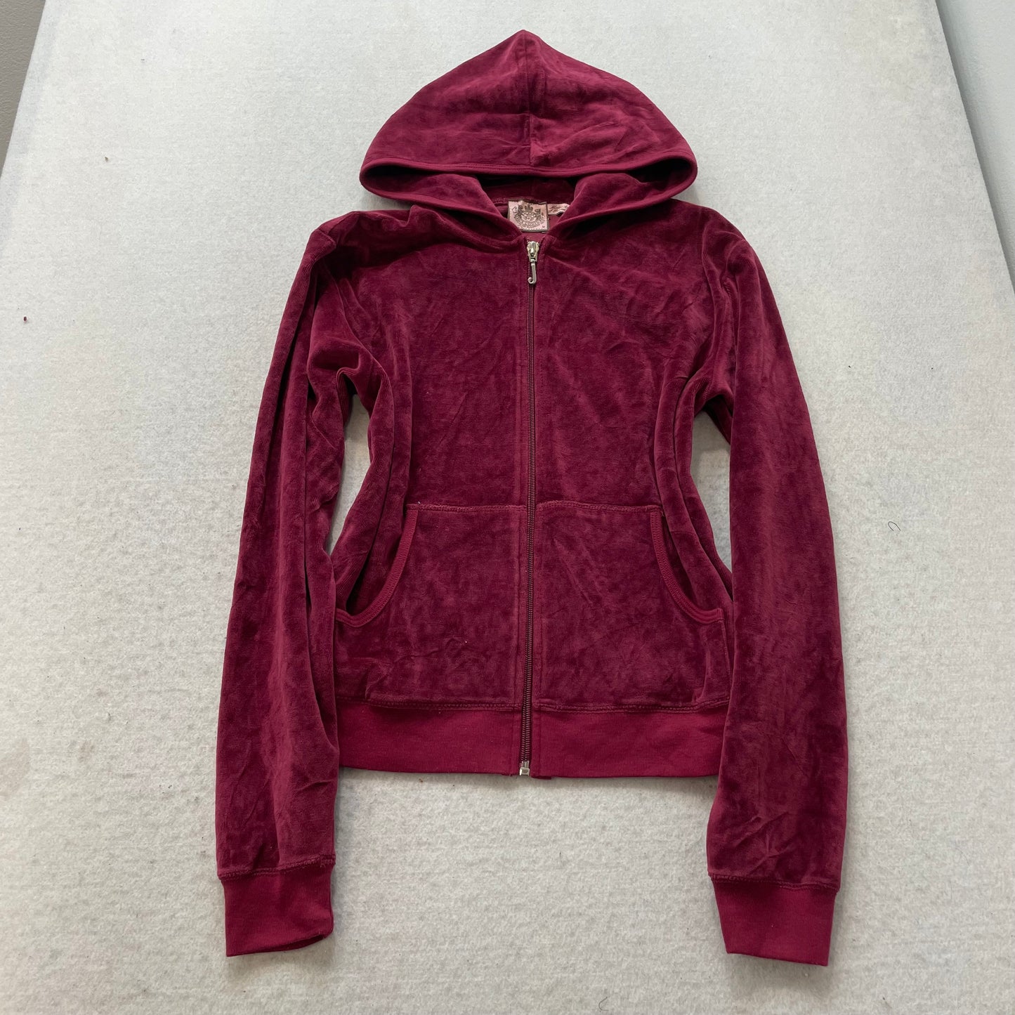 Juicy Couture Womens Maroon Velour Full Zip Hoodie Pockets Y2k Crown Logo Size M
