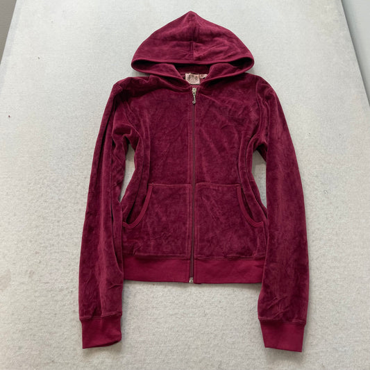 Juicy Couture Womens Maroon Velour Full Zip Hoodie Pockets Y2k Crown Logo Size M