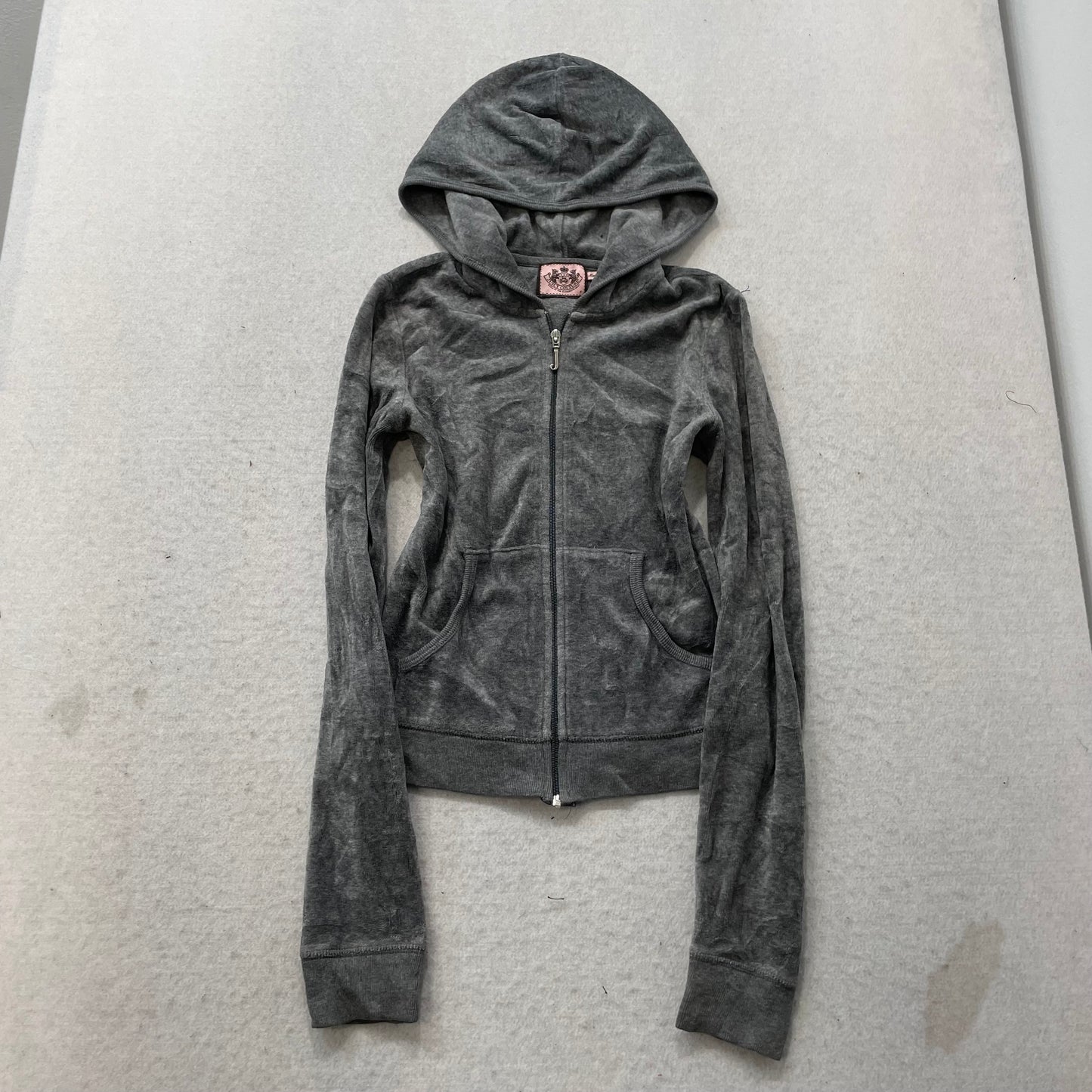 Juicy Couture Women's Gray Velour Tracksuit Set Hoodie & Pant Graphic Size P/M