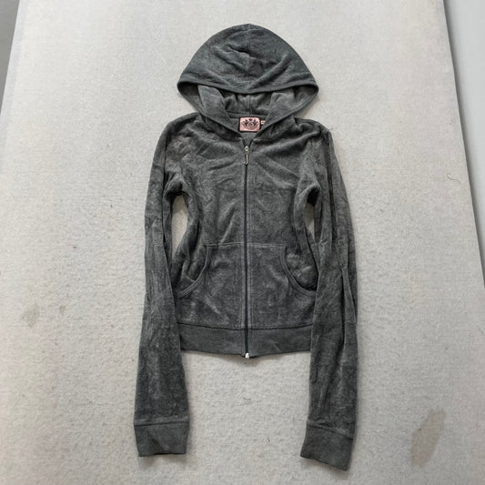 Juicy Couture Women's Gray Velour Tracksuit Set Hoodie & Pant Graphic Size P/M