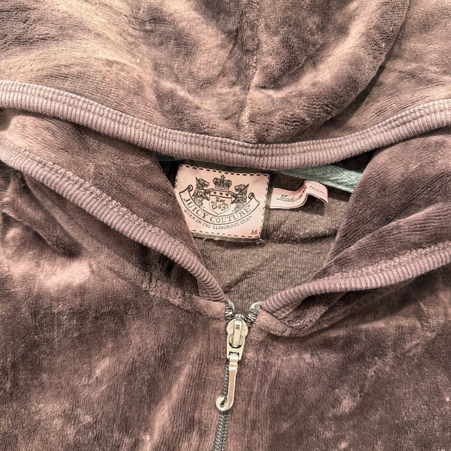 Juicy Couture Womens Dark Brown Velour Tracksuit Set Hoodie & Pant Logo Size M/L