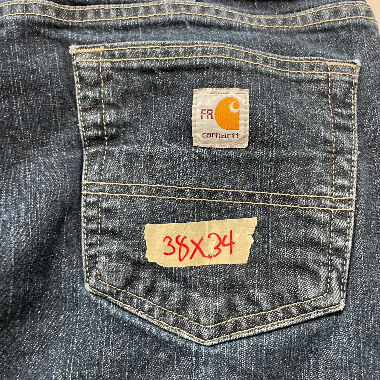 Carhartt Men Blue Denim Flame Resistant Rugged Flex Jeans Relaxed Fit Size 38x34