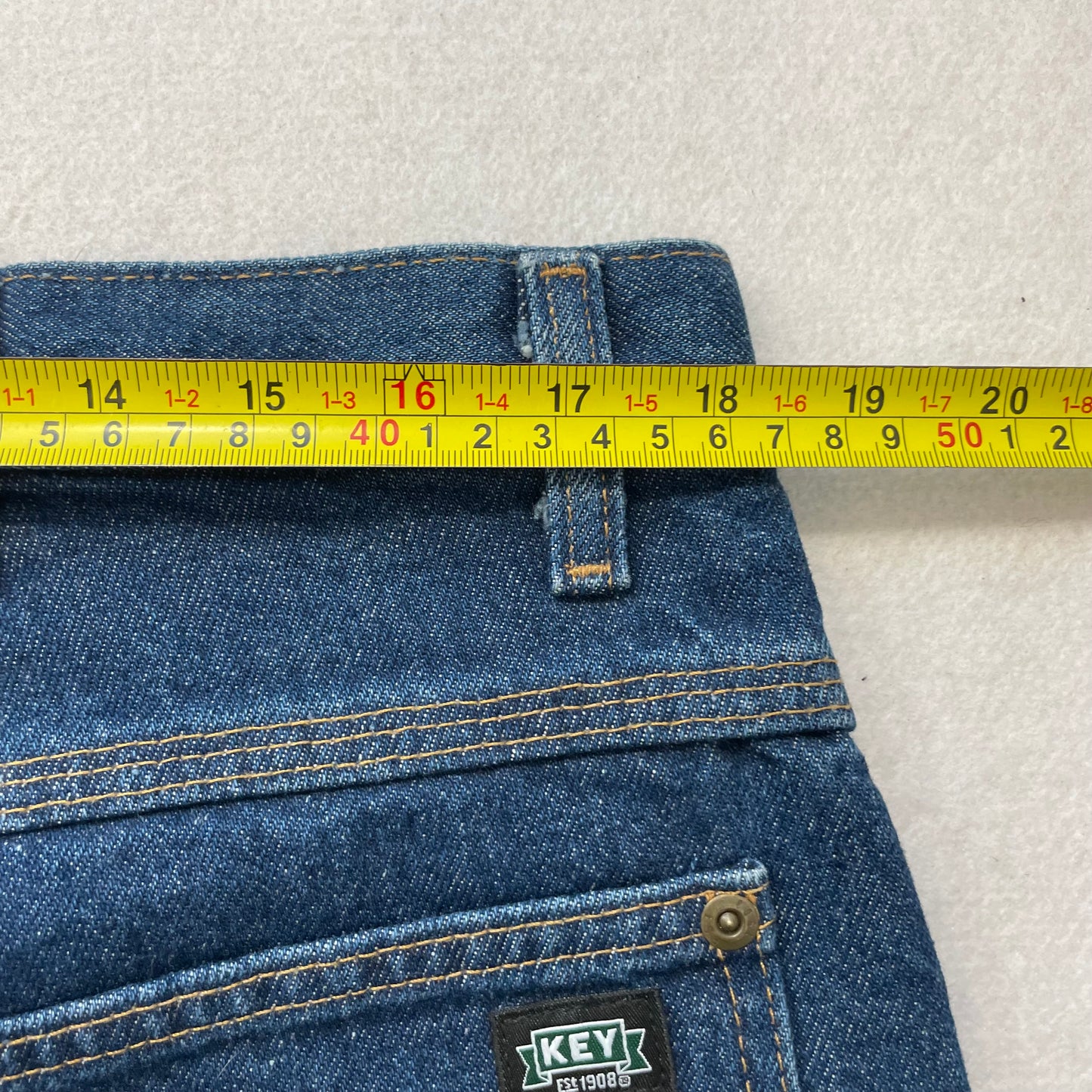 Key Men Blue Double Front Denim Logger Dungaree Jeans Workwear Casual Size 38x32