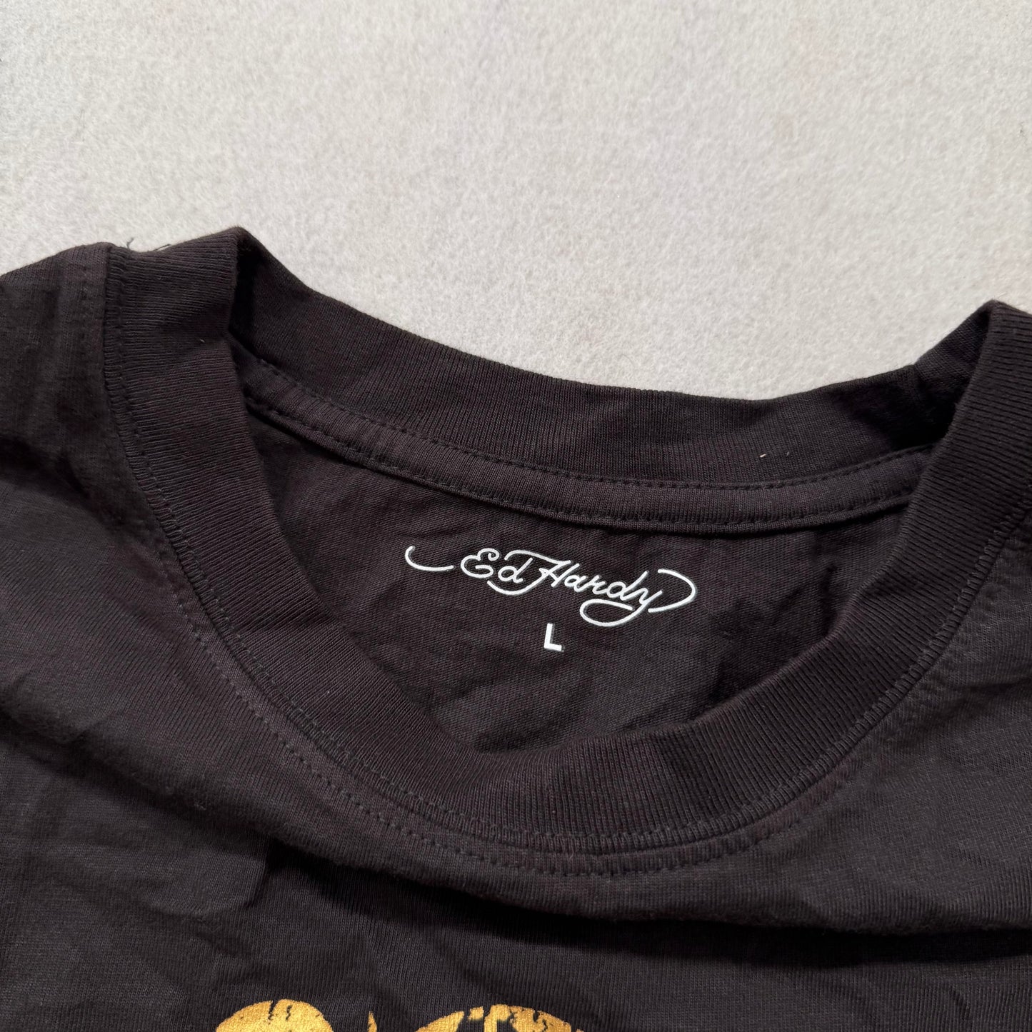 ED HARDY "Dragon Skull" Dark Brown Graphic T-Shirt Size L