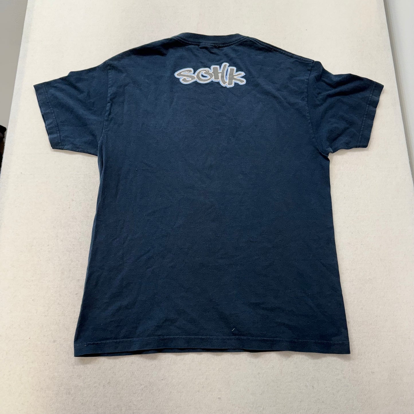SOHK Men's Navy Blue Cotton T-Shirt Short Sleeves Streetwear Graphic Tee Size L