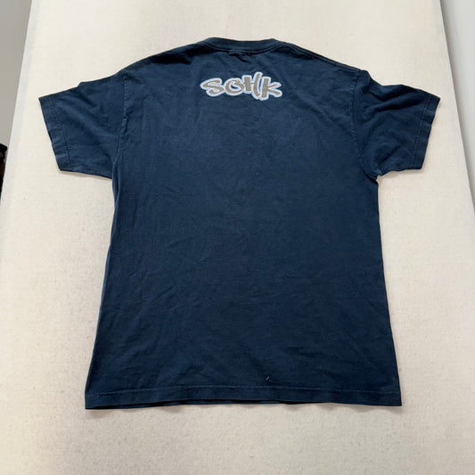 SOHK Men's Navy Blue Cotton T-Shirt Short Sleeves Streetwear Graphic Tee Size L