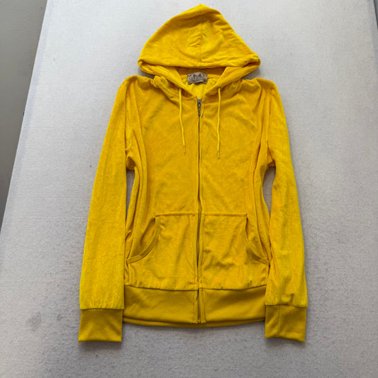 2003 Juicy Couture Women Yellow Zip-Up Hoodie & Pants Y2K Tracksuit Set Size M