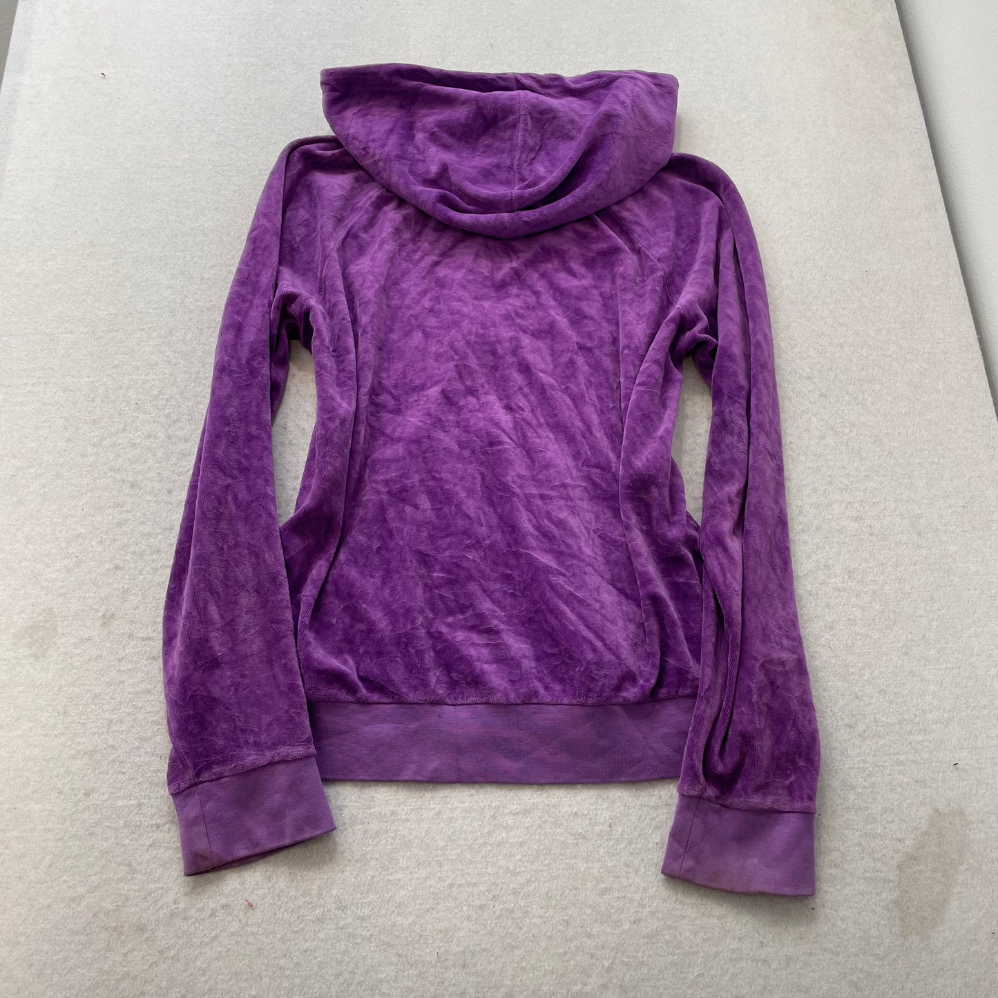 Juicy Couture Women's Purple Velour Zip-Up Hoodie Y2k Drawstring Pockets Size XL
