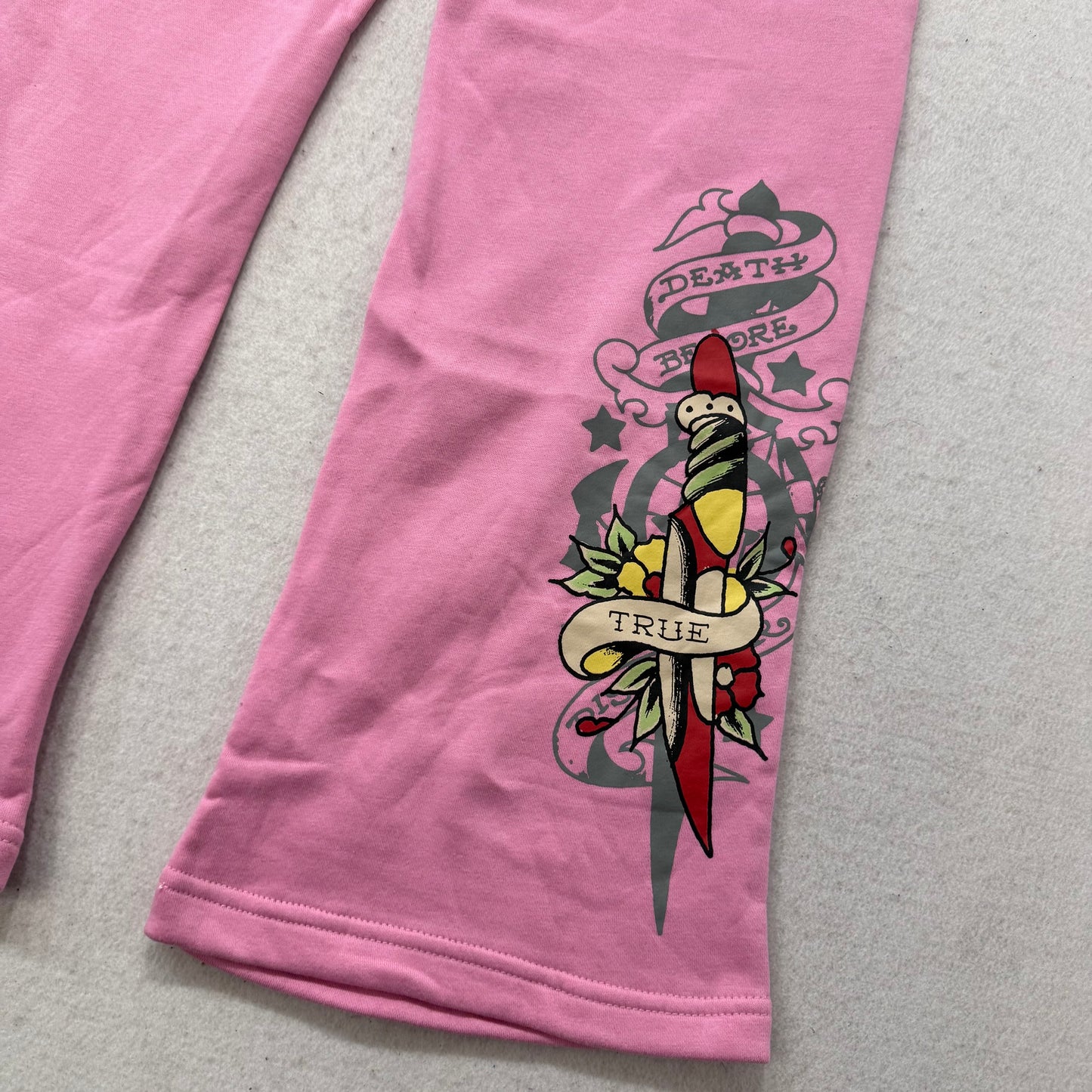 Ed Hardy Women's Bubblegum Pink Cotton Wide Leg Sweatpants Tiger Graphic Size S