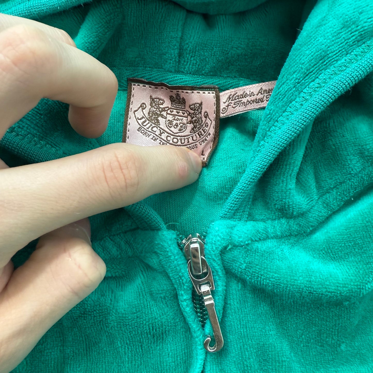 Vintage Juicy Couture “Scottie Dogs” Women's Emerald Green Zip Up Hoodie Size L