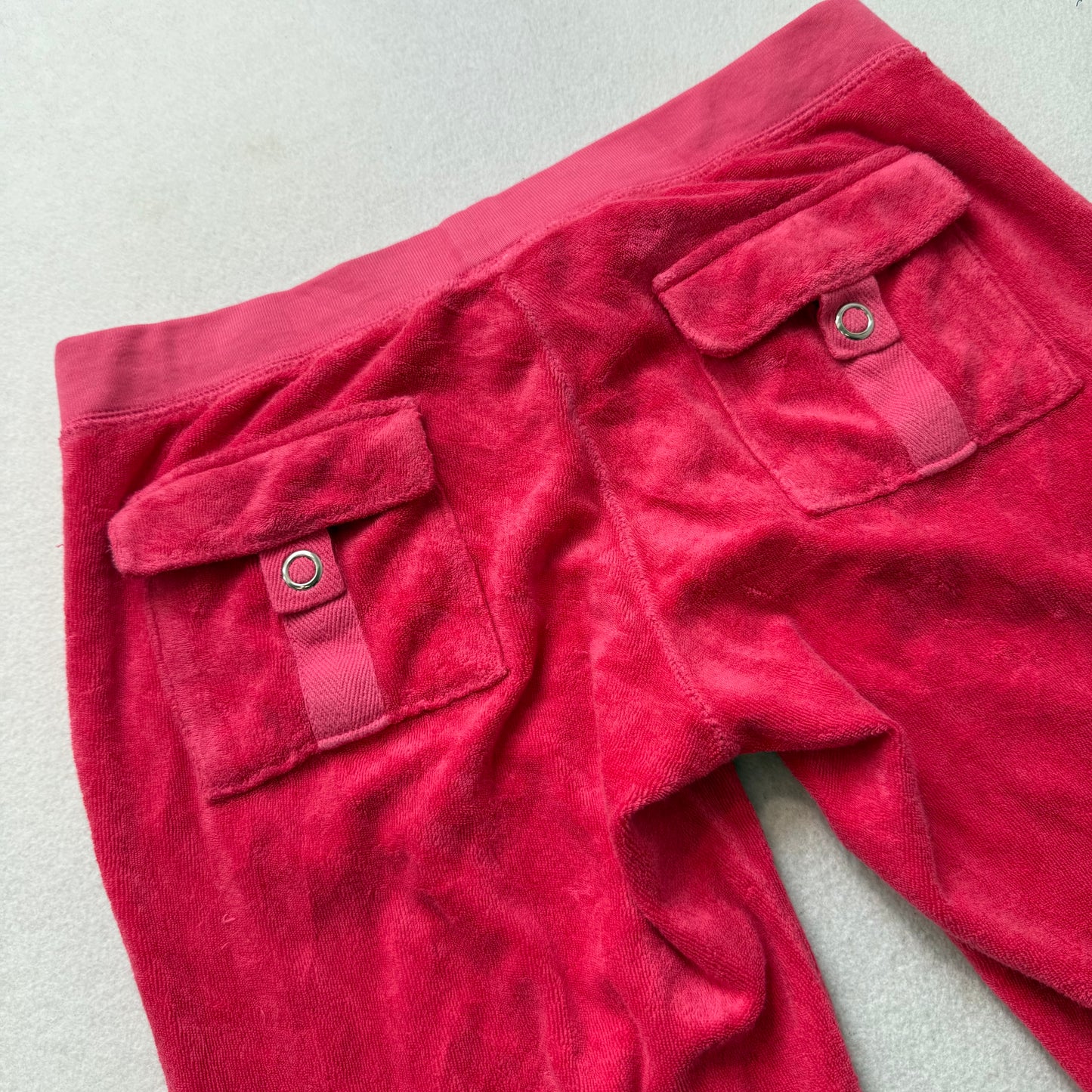 Vintage Juicy Couture Women Hot Pink Terry Cloth Flare Track Pant Pockets Size S