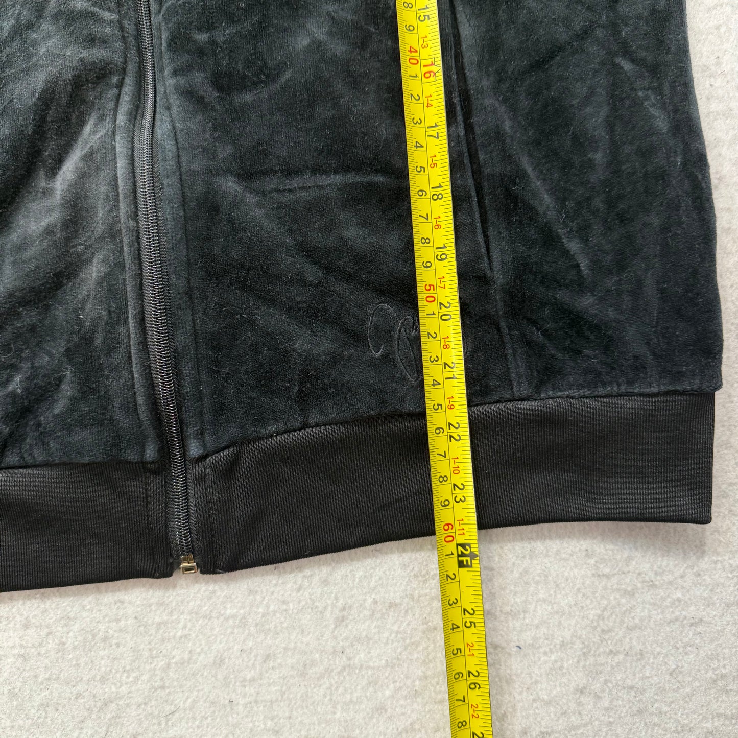 Juicy Couture Women's Black Velour Full Zip Hoodie Rhinestone Zip Pockets Size L