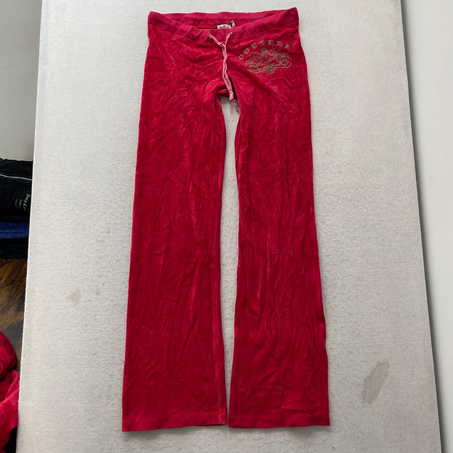 Juicy Couture Women Red Velour Tracksuit Set Zip-Up Hoodie & Flare Pant Size S/M