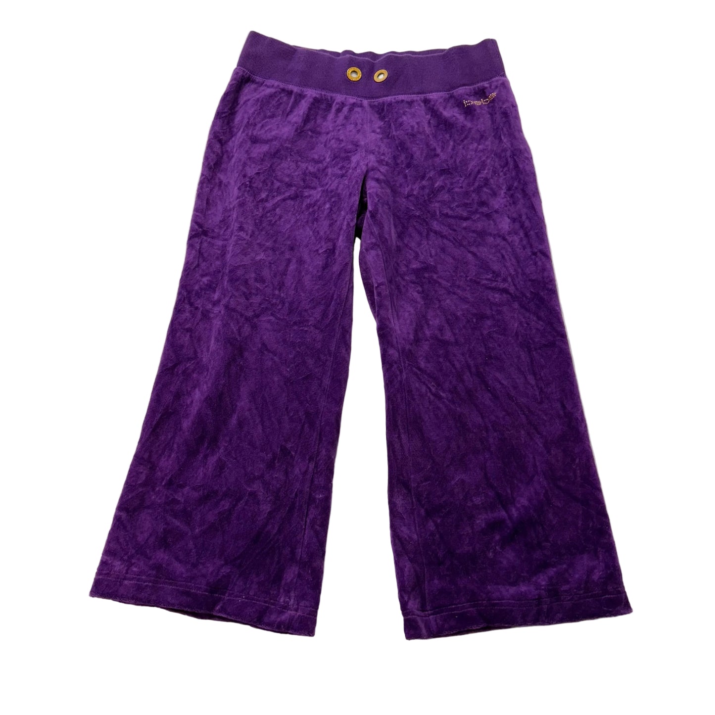 Bebe Women's Purple Velour Flare Wide Leg Track Pant Loungewear Logo Y2K Size XS