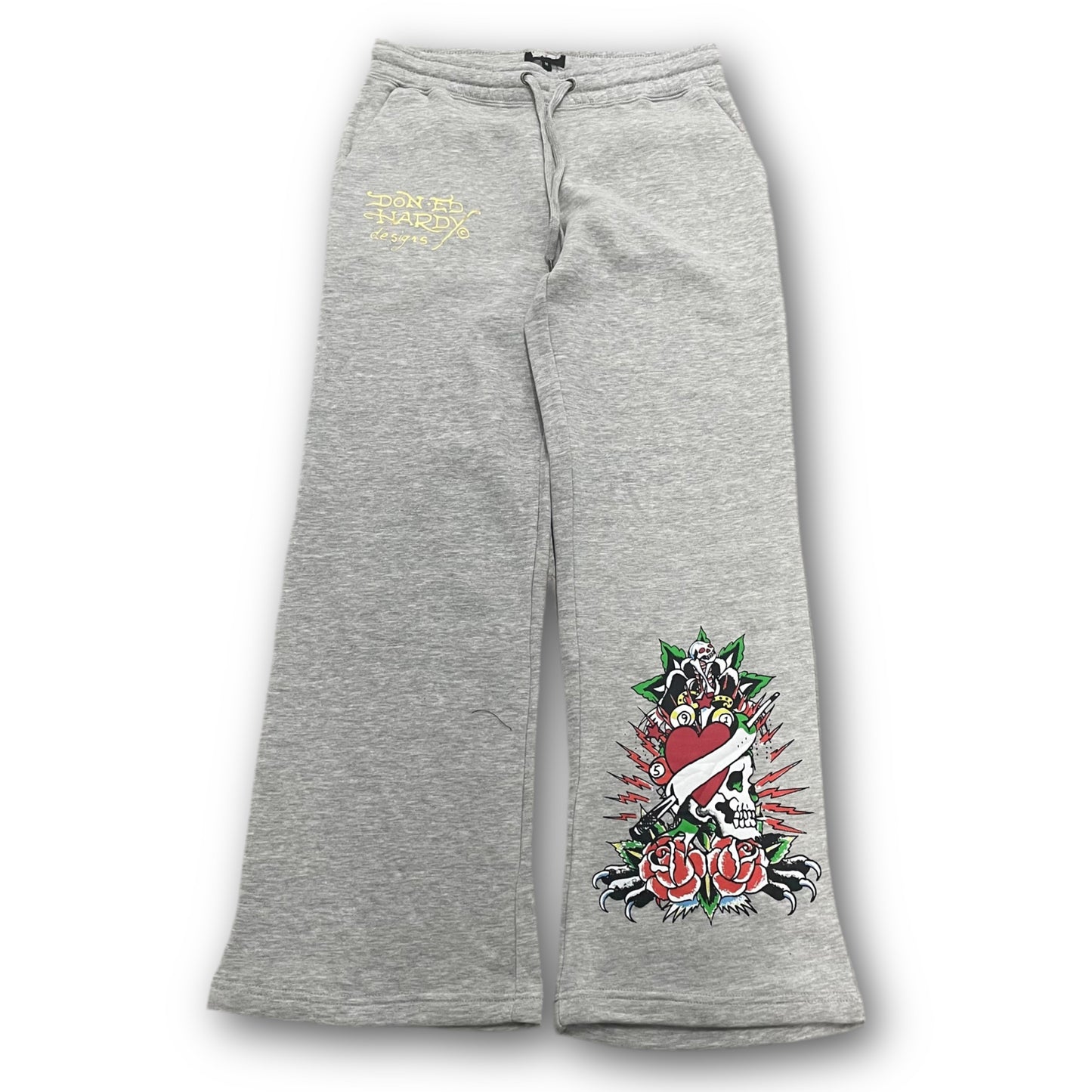 ED HARDY “Heart Of Roses” GREY FLARED PANTS - Clean Curriculums 