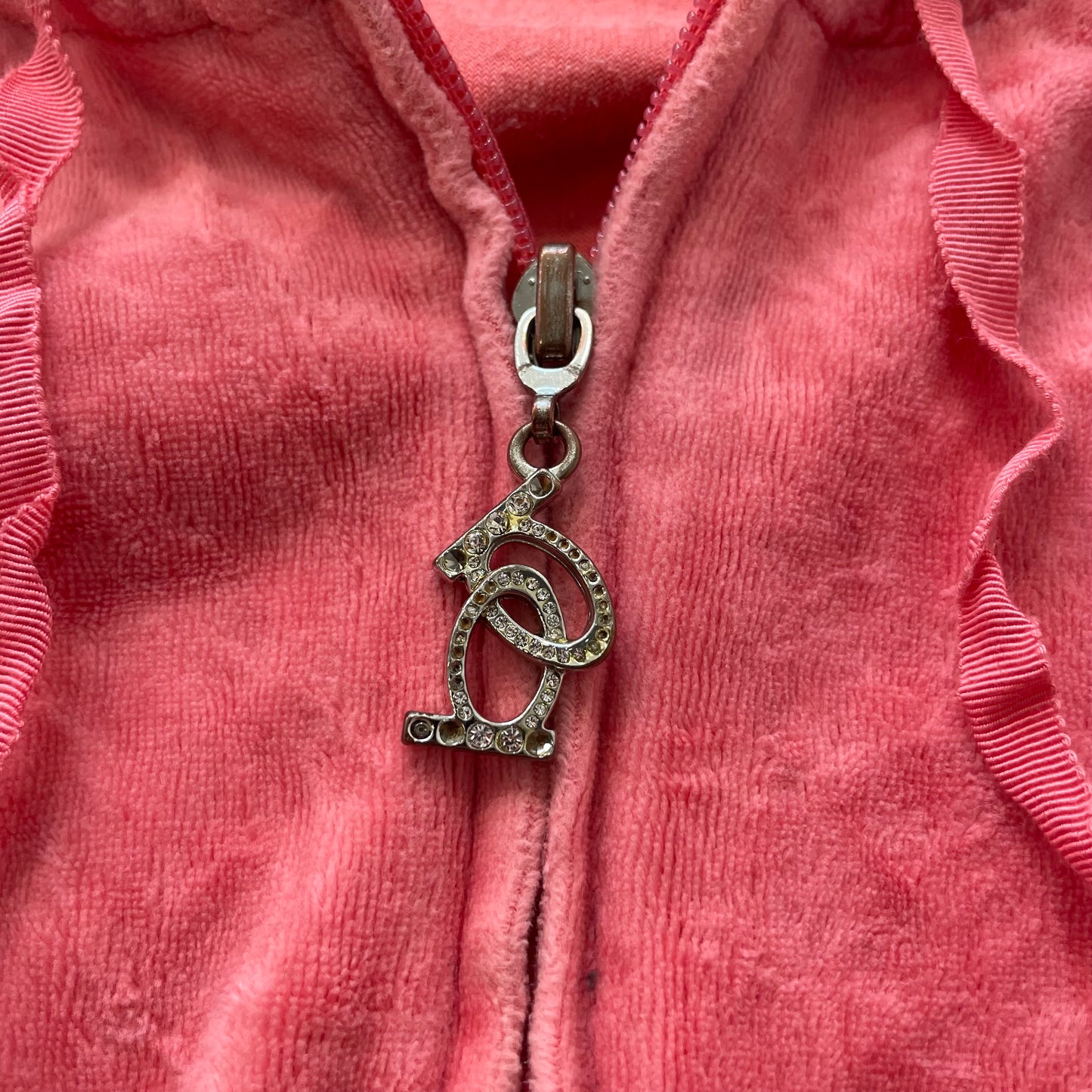 Bebe Women's Coral Pink Velour Zip-Up Hoodie Loungewear Rhinestone Logo Size XS