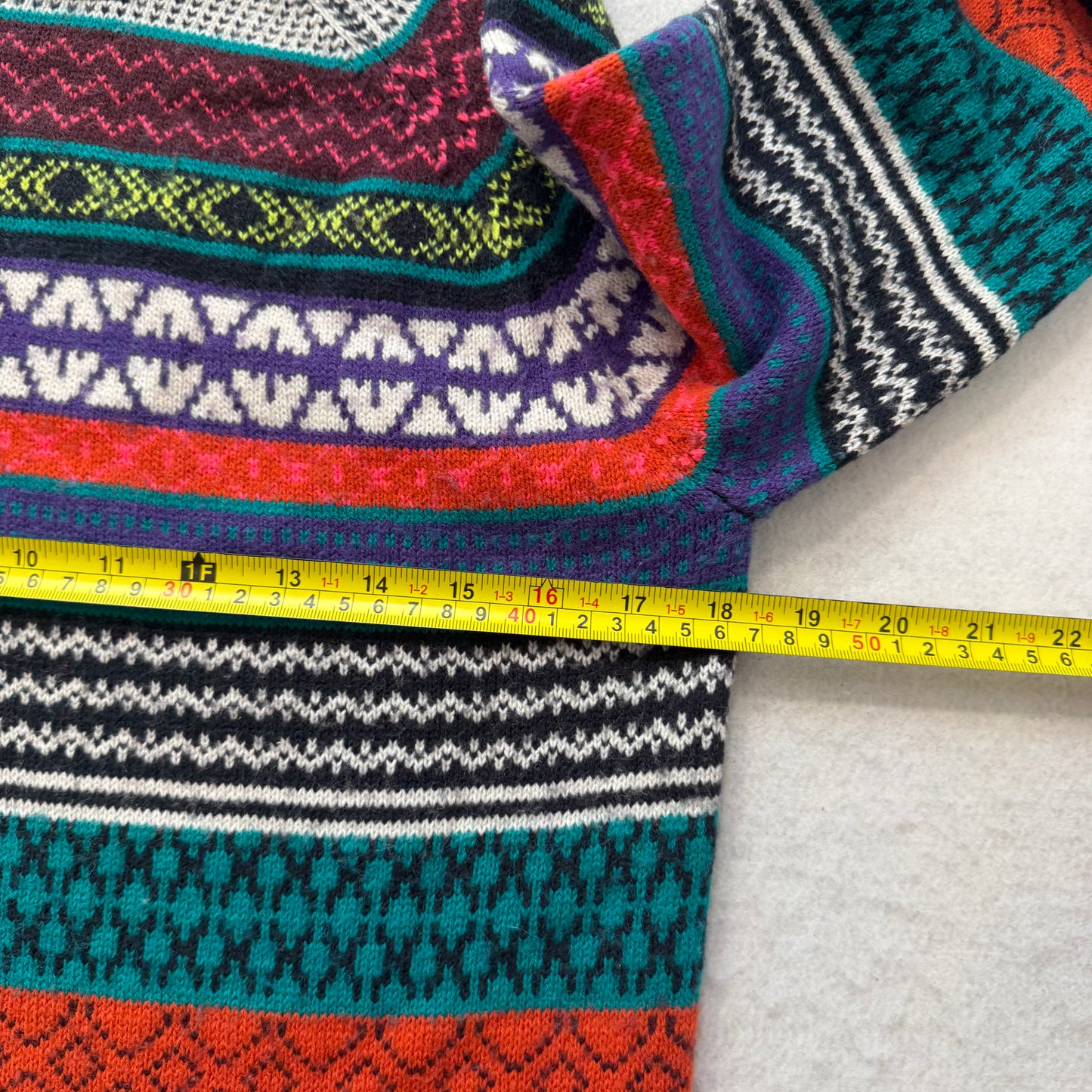 H&M Divided Women's Multicolor Ikat Print Knitted Sweater Isle Pattern Size M