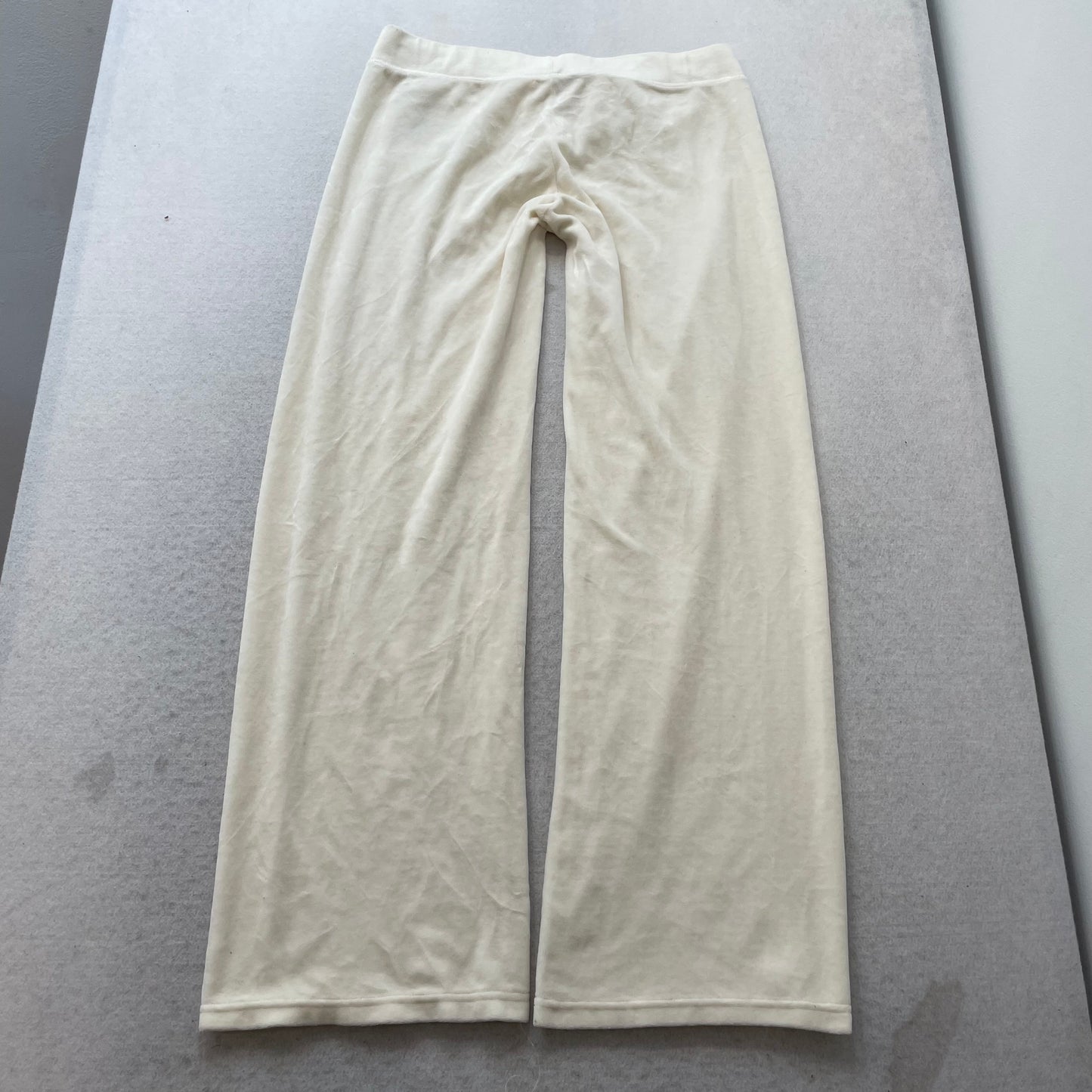 Juicy Couture Women's White Velour Flare Track Pant Colorful Rhinestones Size L