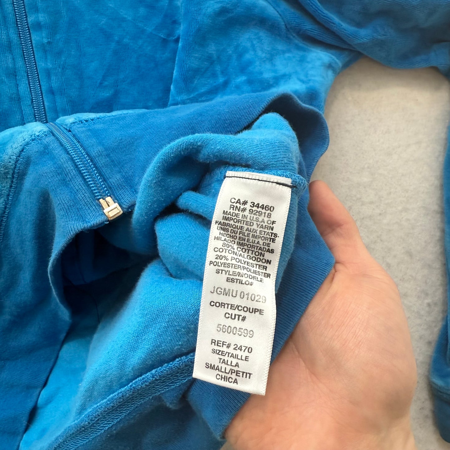 Vintage Juicy Couture Women's Blue Velour Zip Up Hoodie Loungewear Preppy Size S