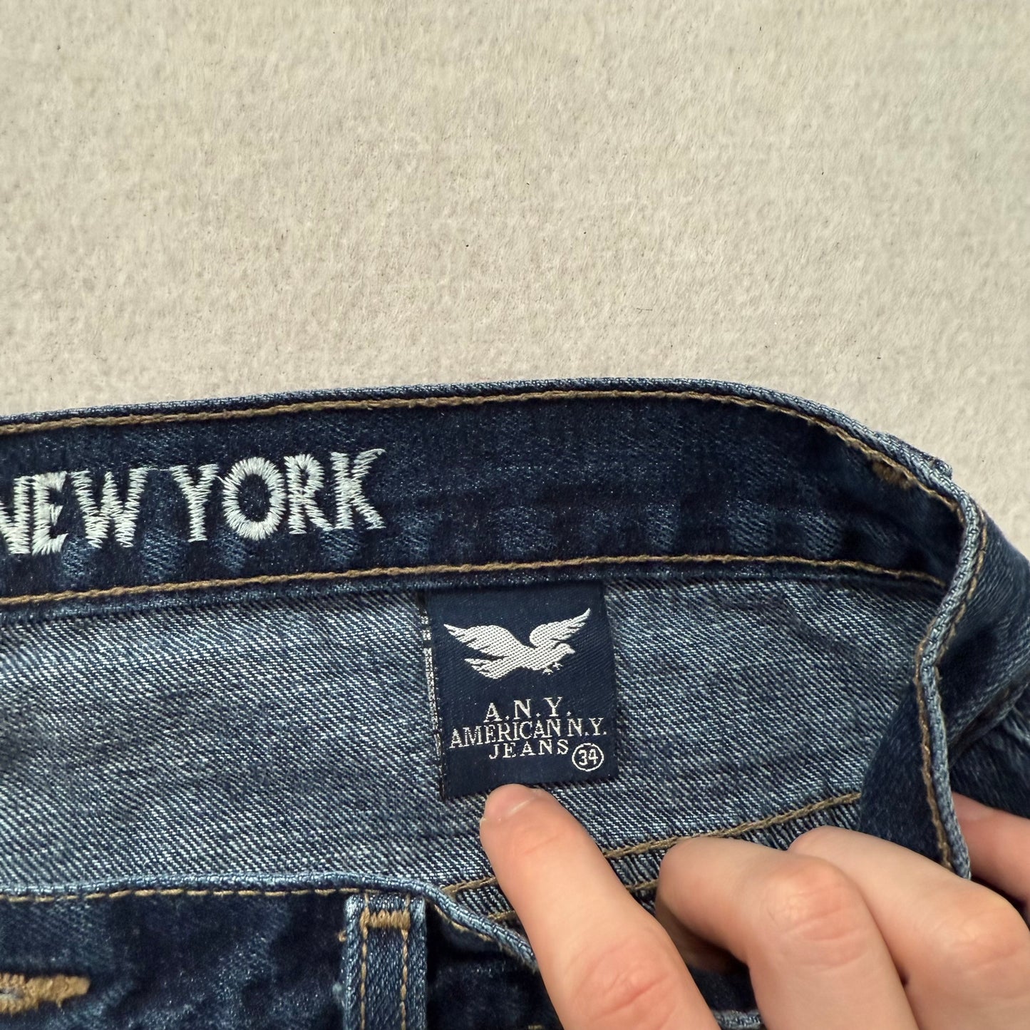 American New York Mens Dark Indigo Denim Straight Leg Jeans 5-Pocket Waist 34