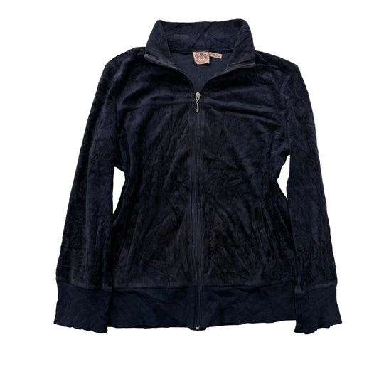 Vintage Juicy Couture Women's Navy Blue Velour Full Zip Track Jacket Y2K Size L