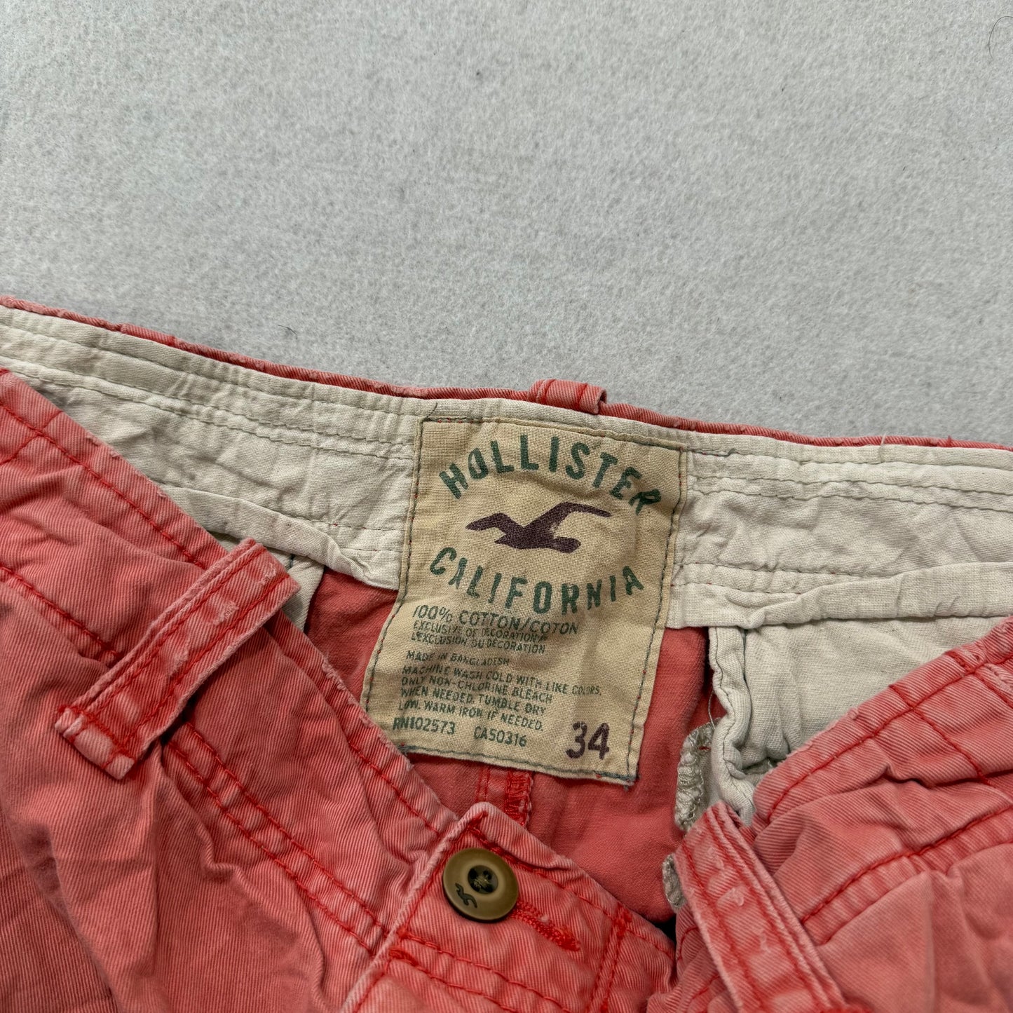 Hollister Men's Coral Salmon Chino Shorts Cotton Button Fly Casual Logo Size 34